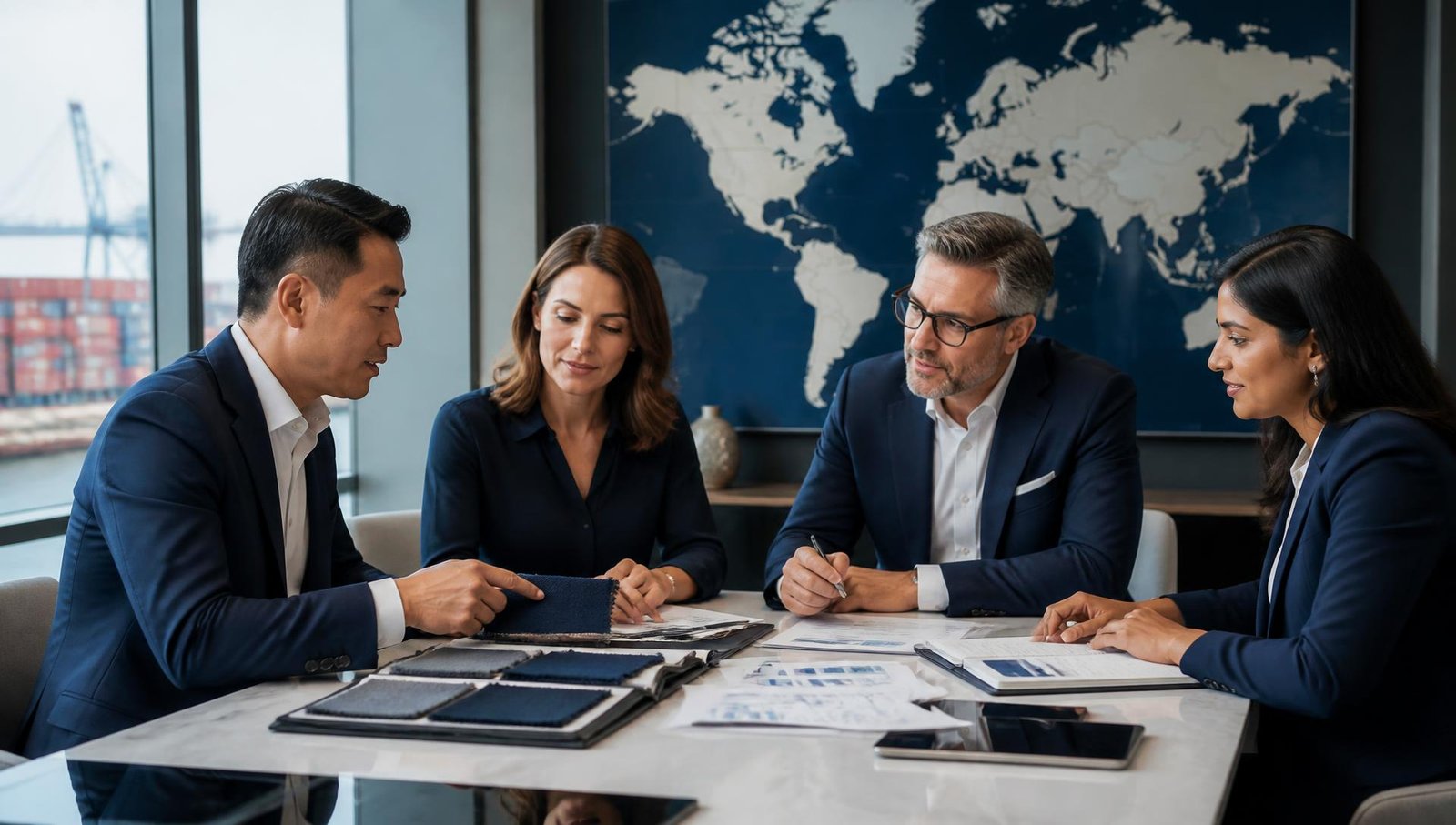 International business partners discussing global sourcing